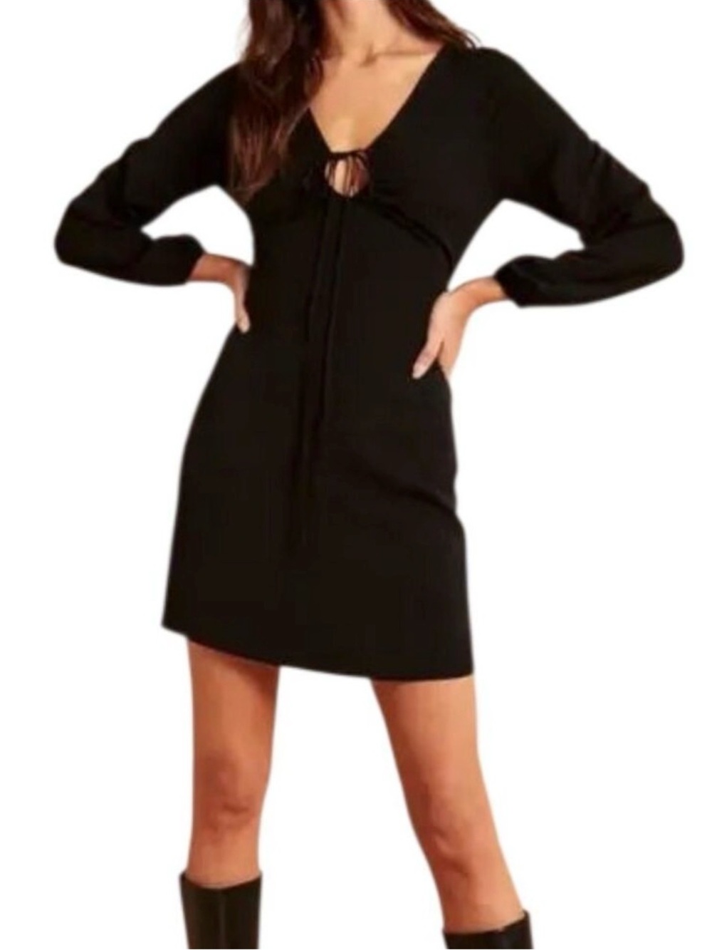 Abercrombie & Fitch Black Long Sleeve Halter Mini Dress Size Small Petite